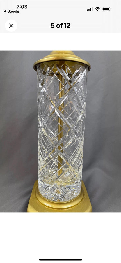 Lenox Crystal Table Lamp Lauren Plaid style Brass bass signed Lenox perfect condition