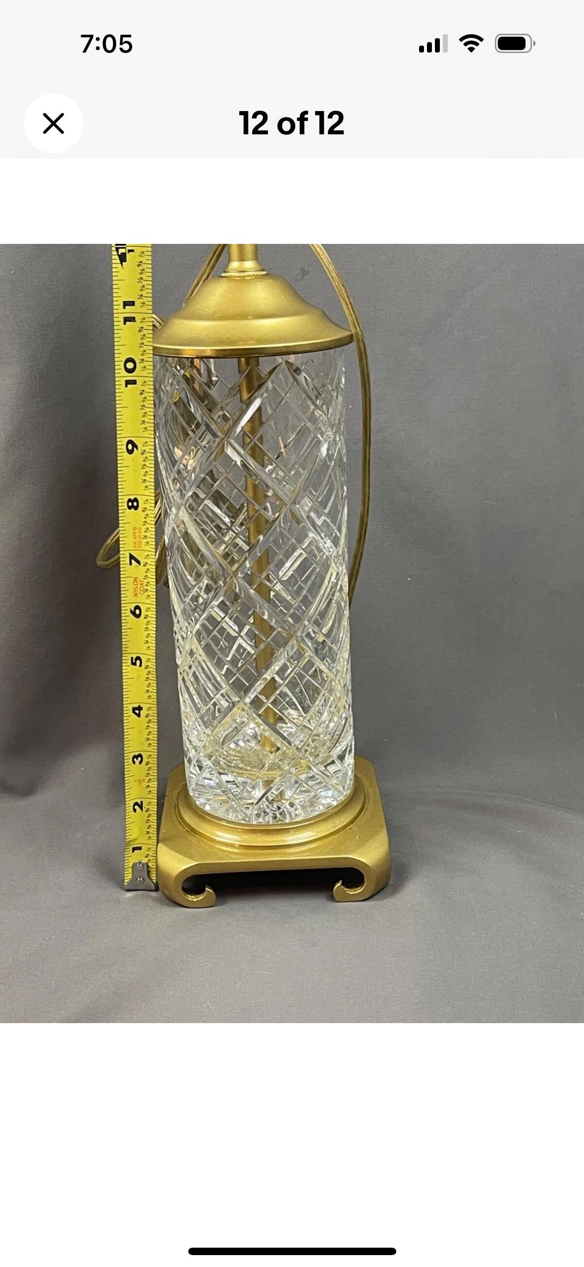 Lenox Crystal Table Lamp Lauren Plaid style Brass bass signed Lenox perfect condition