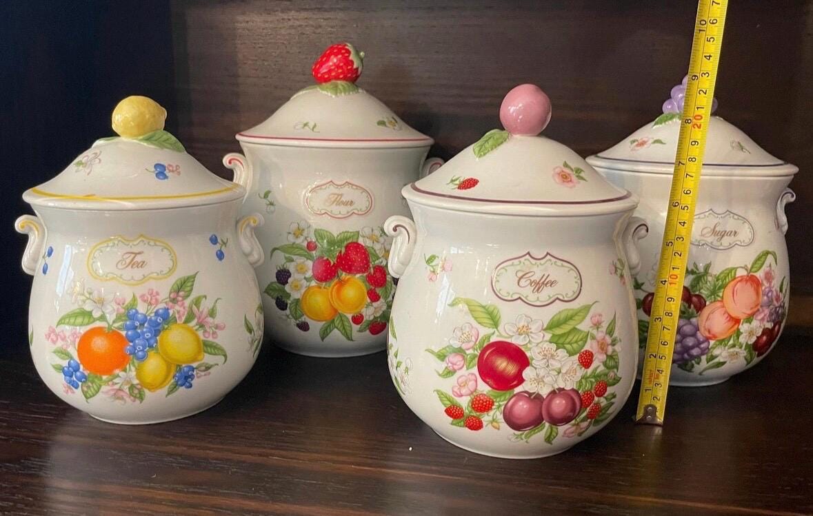 Lenox Kitchen Cannisters Vintage Set 4 pieces perfect Flour, Tea, Coffee, Sugar Lidded Cannisters