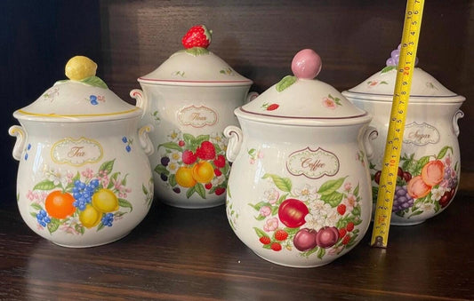 Lenox Kitchen Cannisters Vintage Set 4 pieces perfect Flour, Tea, Coffee, Sugar Lidded Cannisters