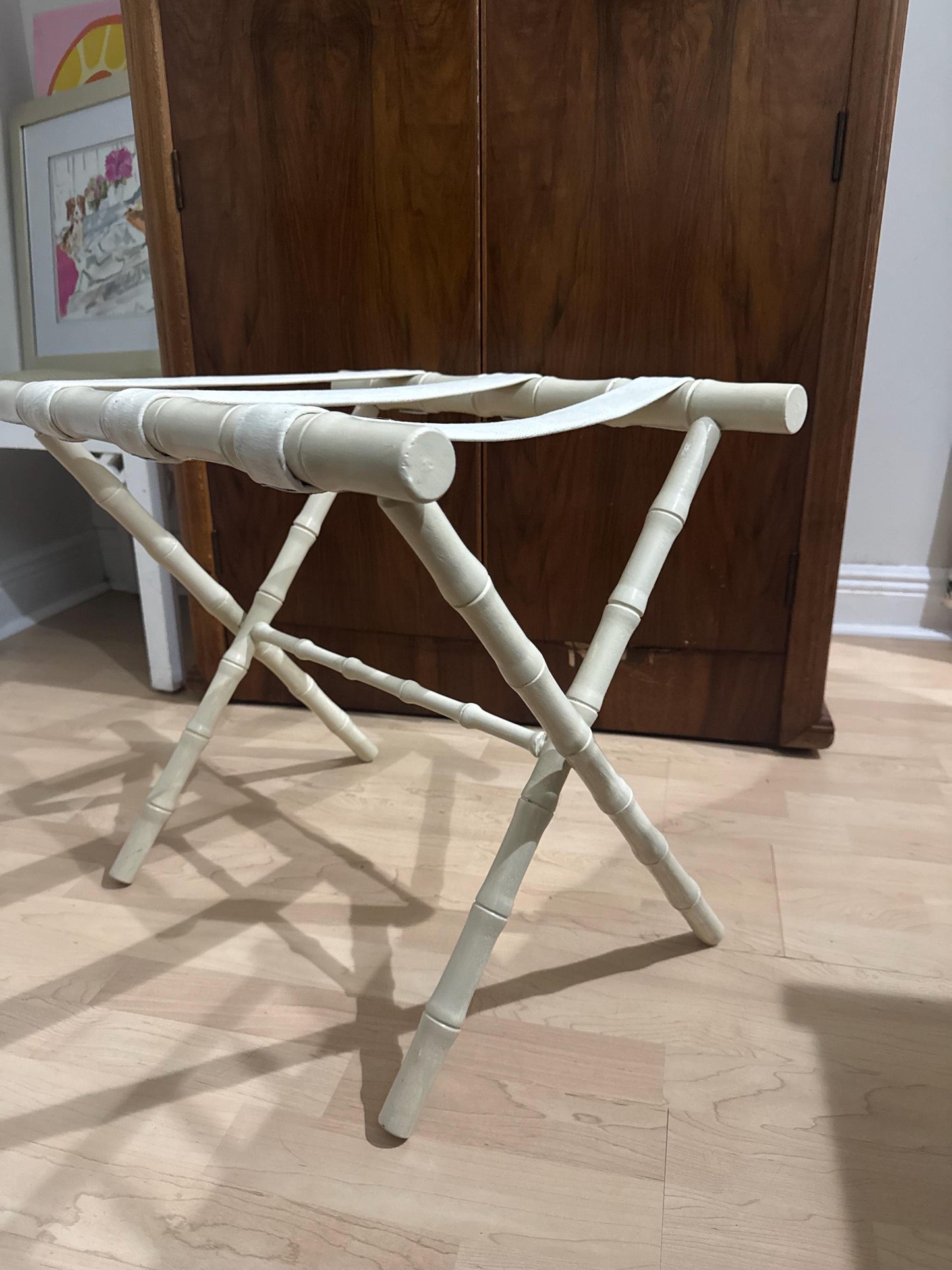 faux bamboo luggage rack. Hollywood regency