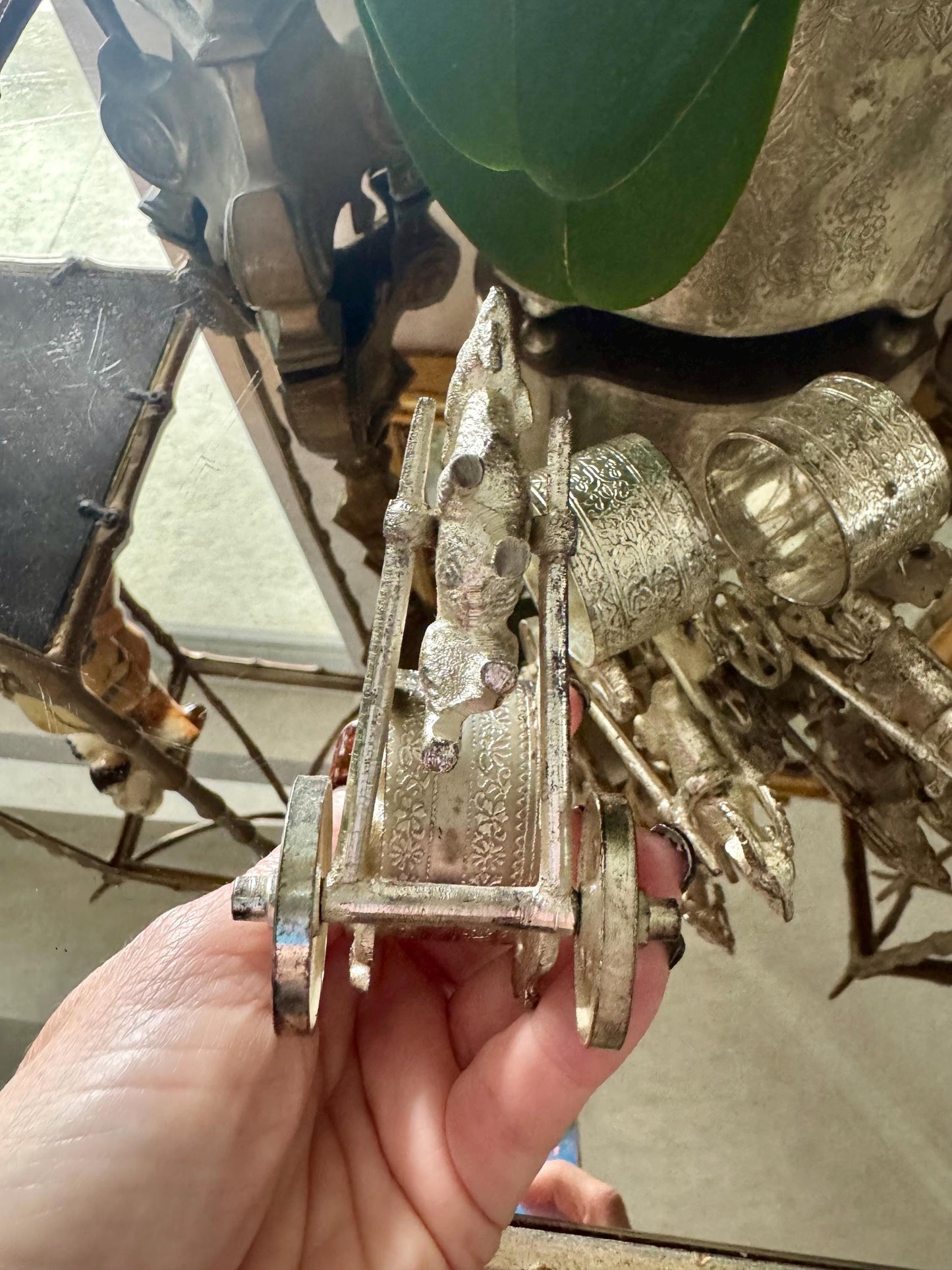 Antique Figural goats pulling carts set of 4 Victorian era silver plate