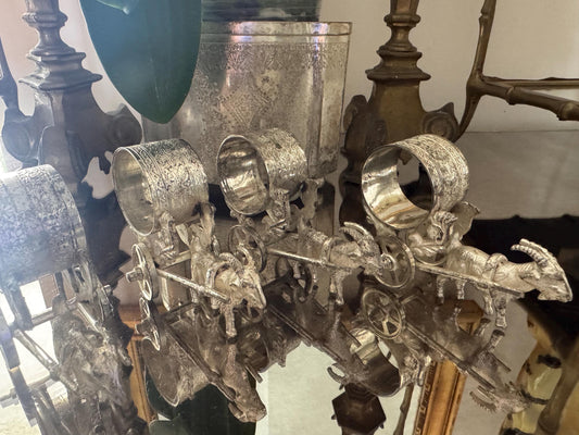 Antique Figural goats pulling carts set of 4 Victorian era silver plate