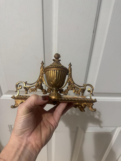 Antique French ink stand Ormolu and onyx Cherub letter holder blotter stand