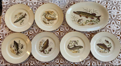 Vintage Johann Seltmann Fish plate set Platter Dinner Plates German Fine Porcelain Vintage Fish plates Plate Wall Coastal Decor