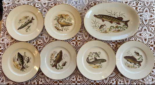 Vintage Johann Seltmann Fish plate set Platter Dinner Plates German Fine Porcelain Vintage Fish plates Plate Wall Coastal Decor