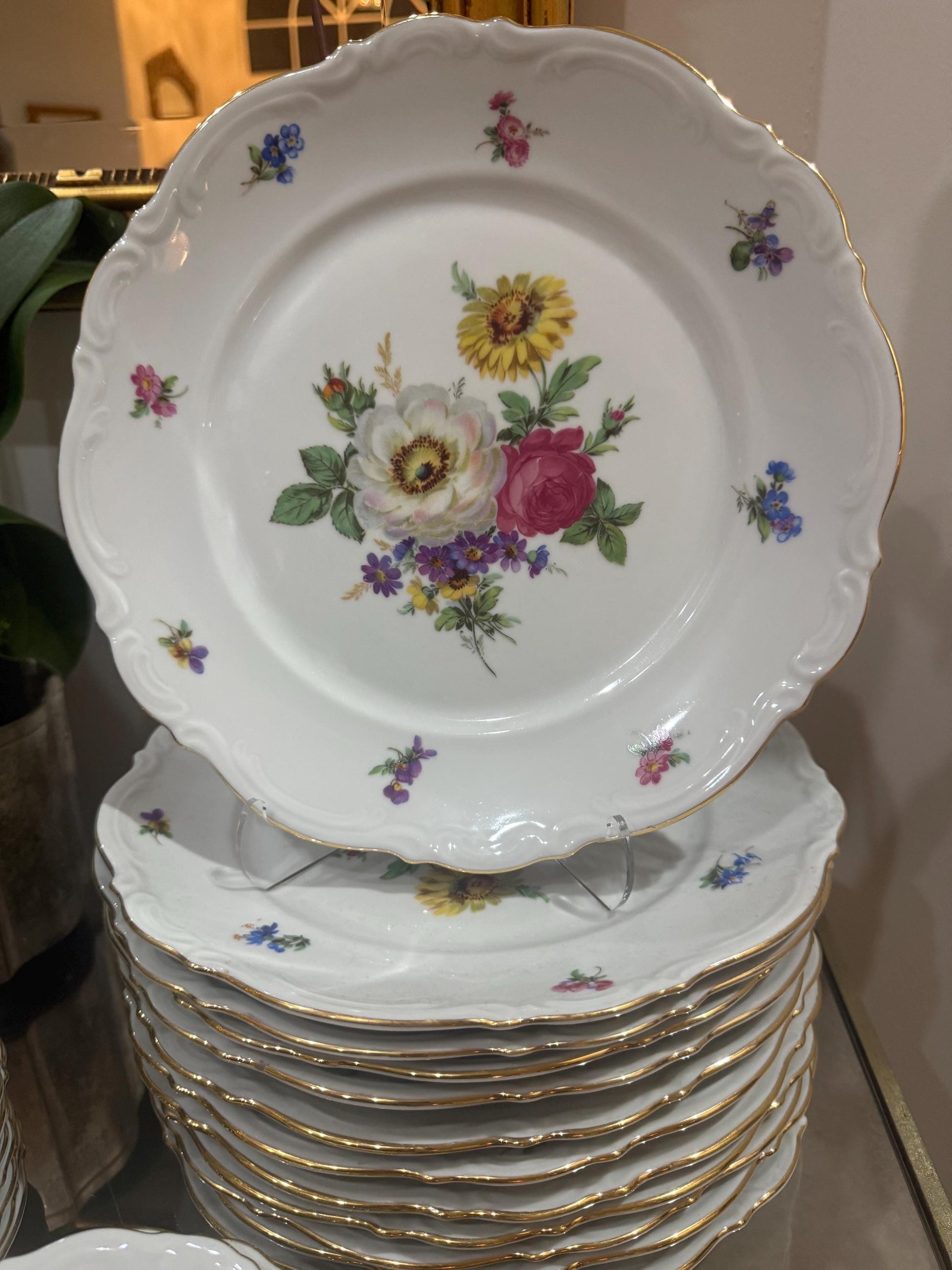 Vintage Meissen Floral Dinner Set Gold edge Germany Dinner plates Salad plates Bread butter