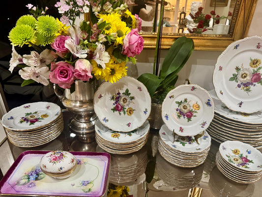 Vintage Meissen Floral Dinner Set Gold edge Germany Dinner plates Salad plates Bread butter