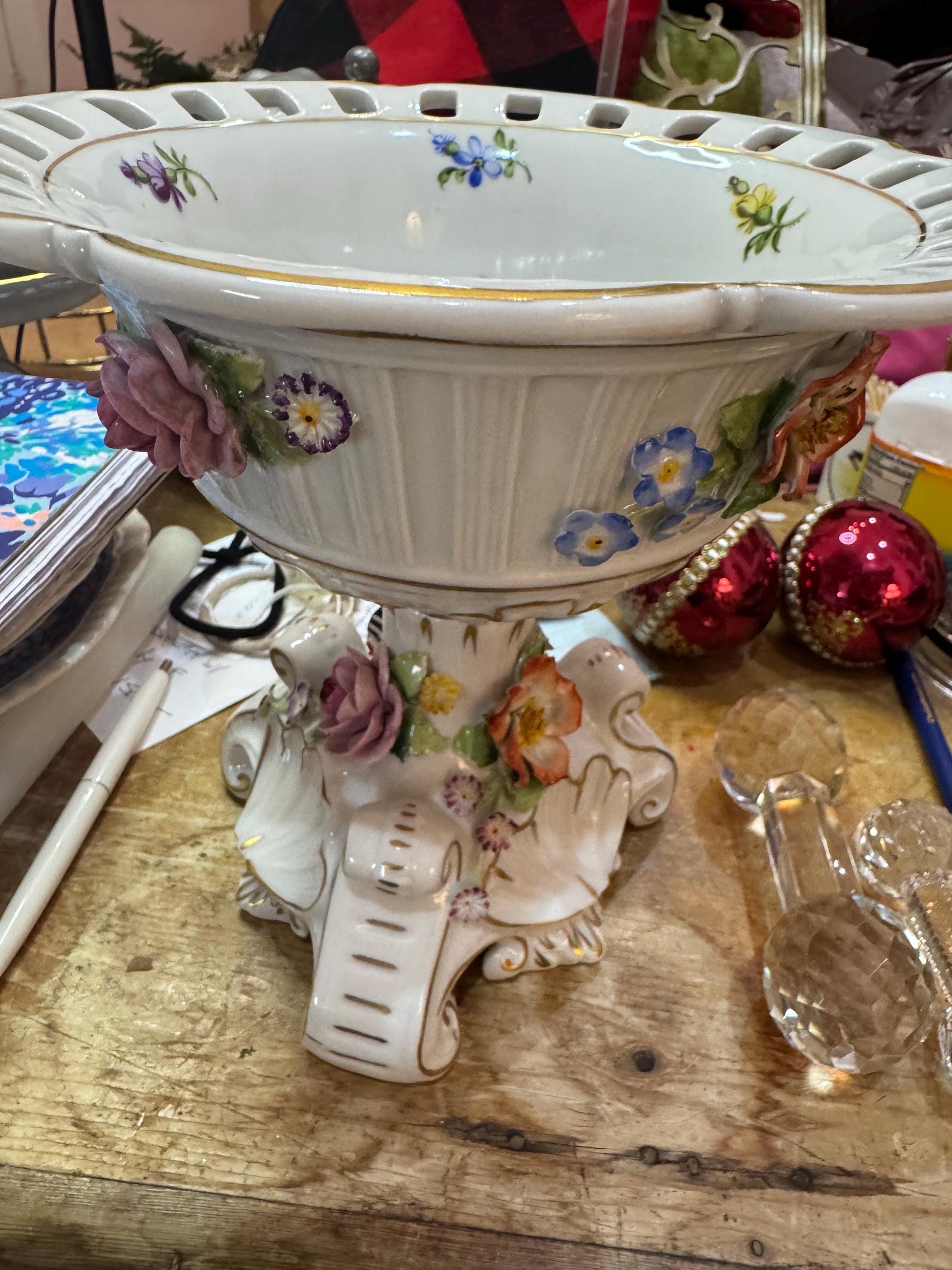 Von Scheirholz Compote Vase Foral Detail Antique vase pedestal dish