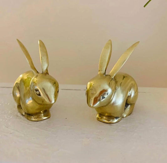 Vintage Brass Bunnies Pair Adorable spring decor set of 2 brass rabbits