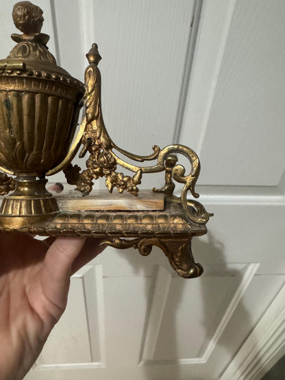 Antique French ink stand Ormolu and onyx Cherub letter holder blotter stand