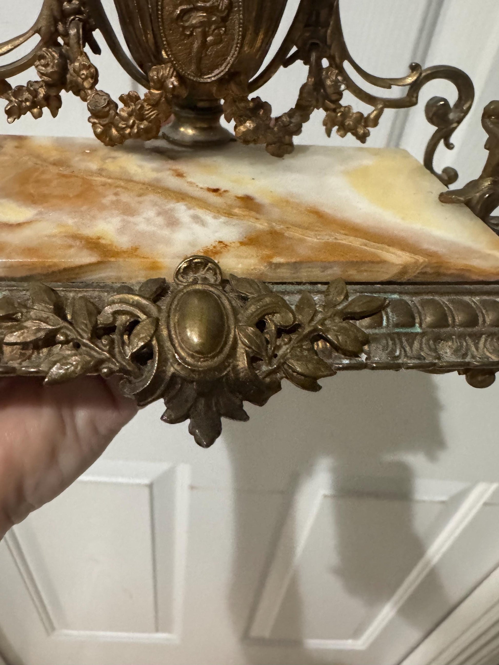 Antique French ink stand Ormolu and onyx Cherub letter holder blotter stand