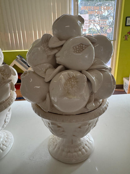 Pair of White Italian Topiary’s Fruit Topiary’s CBK 2001 White Pair of pedestal Fruit dishes