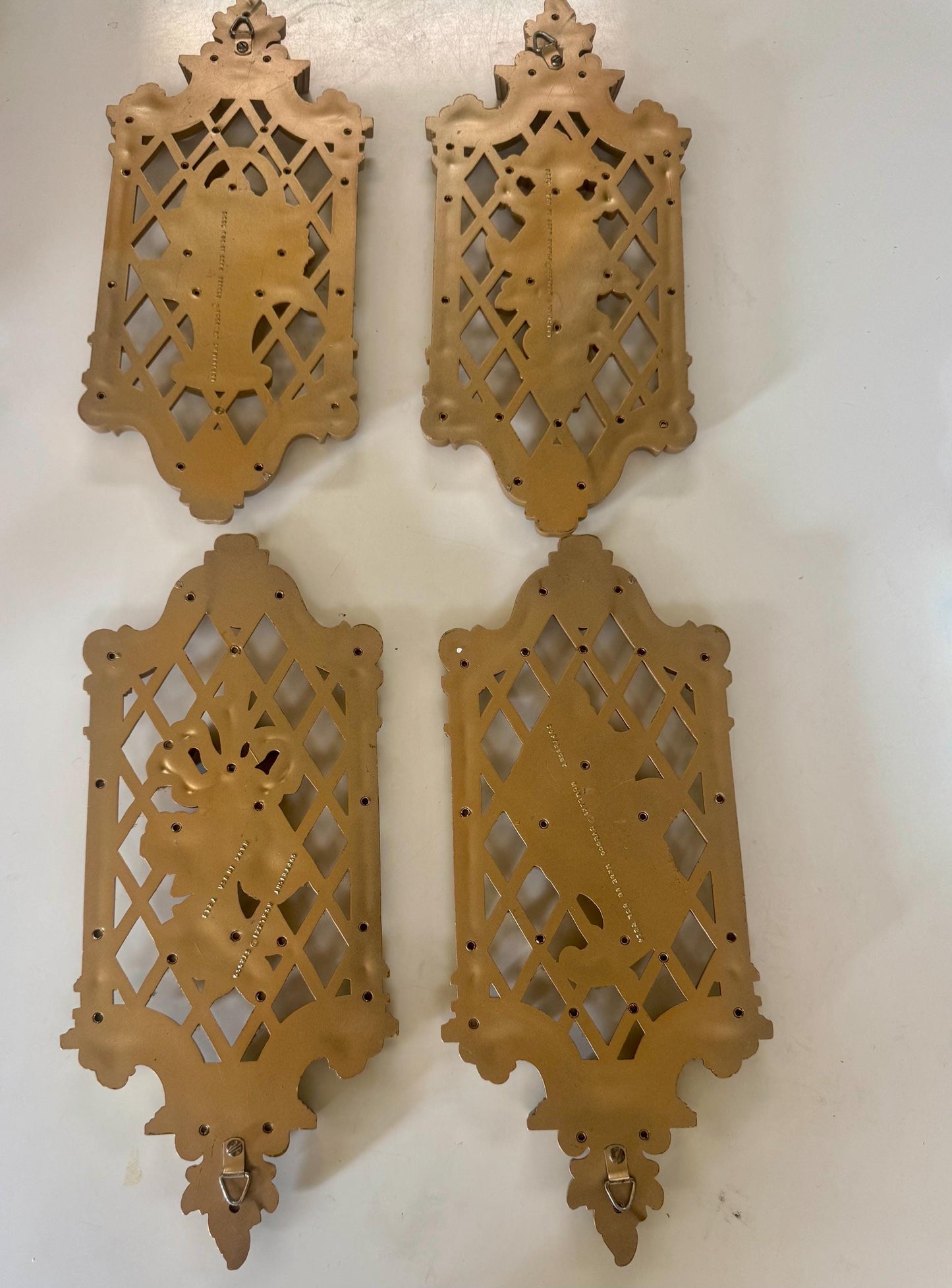 Set of 4 Syroco Gold Wall Plaques Floral and Fruit Motif Hollywood Regency