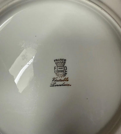 French Fish plates platter, gold edges F.D. Chauvigny Set of 12 antique fish plate set