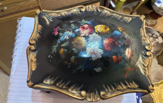 Victorian Hand Painted Wood Box Floral Design Painted antique box lined