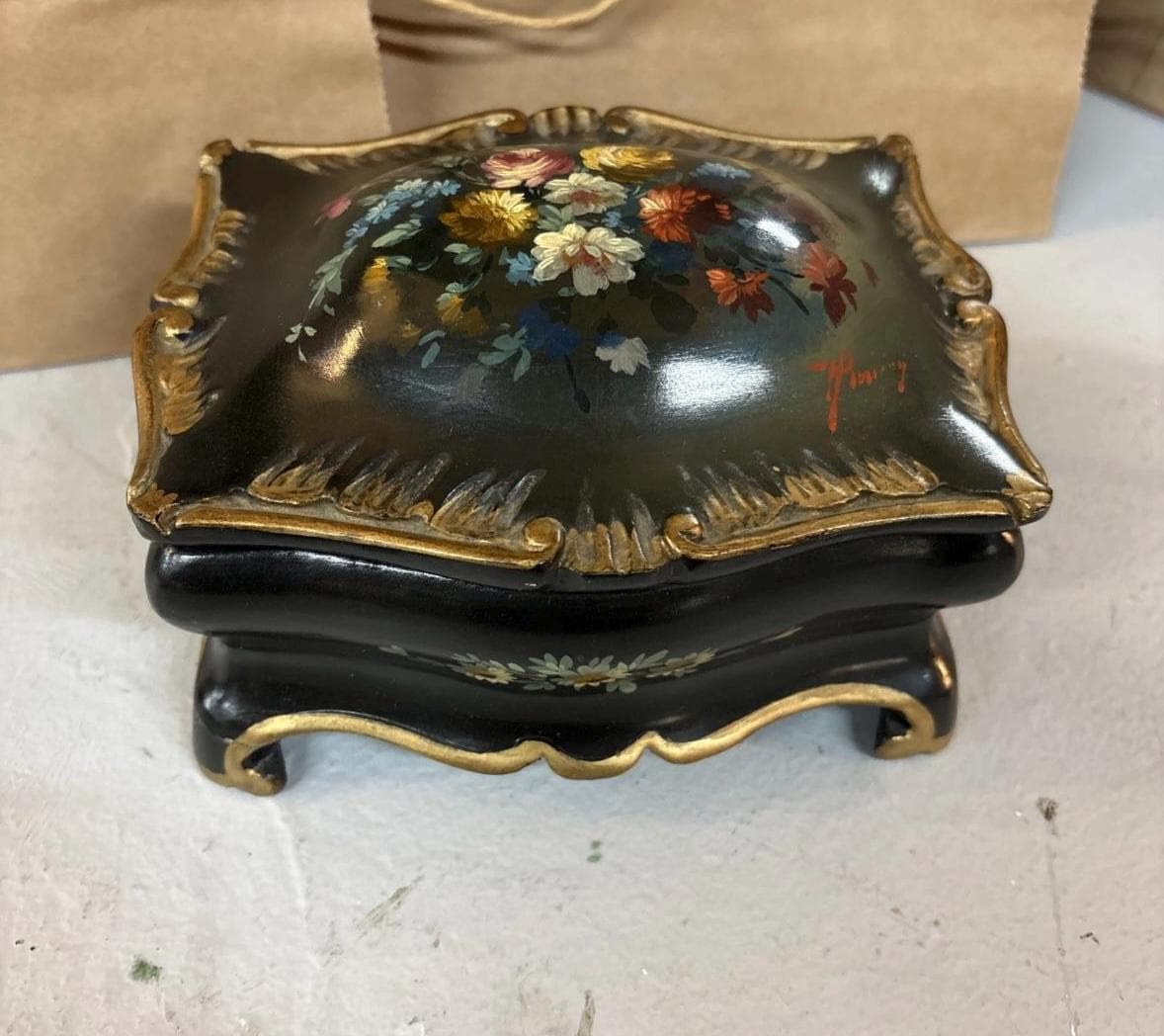 Victorian hand painted wood box dresser box