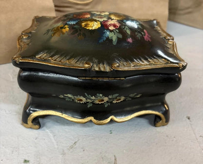 Victorian Hand Painted Wood Box Floral Design Painted antique box lined