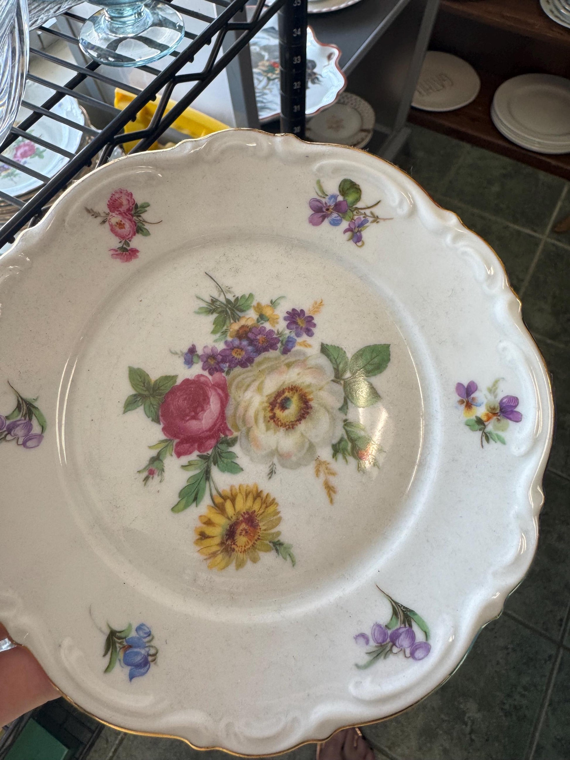 Vintage Meissen Floral Dinner Set Gold edge Germany Dinner plates Salad plates Bread butter