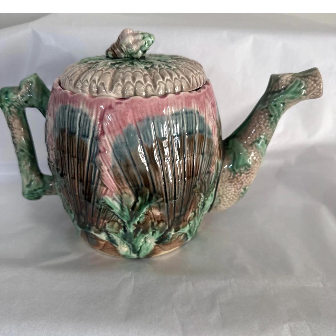 majolica seaweed pitcher tea pot. griffin hall