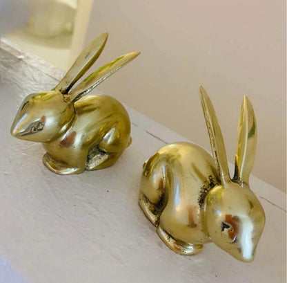 Vintage Brass Bunnies Pair Adorable spring decor set of 2 brass rabbits