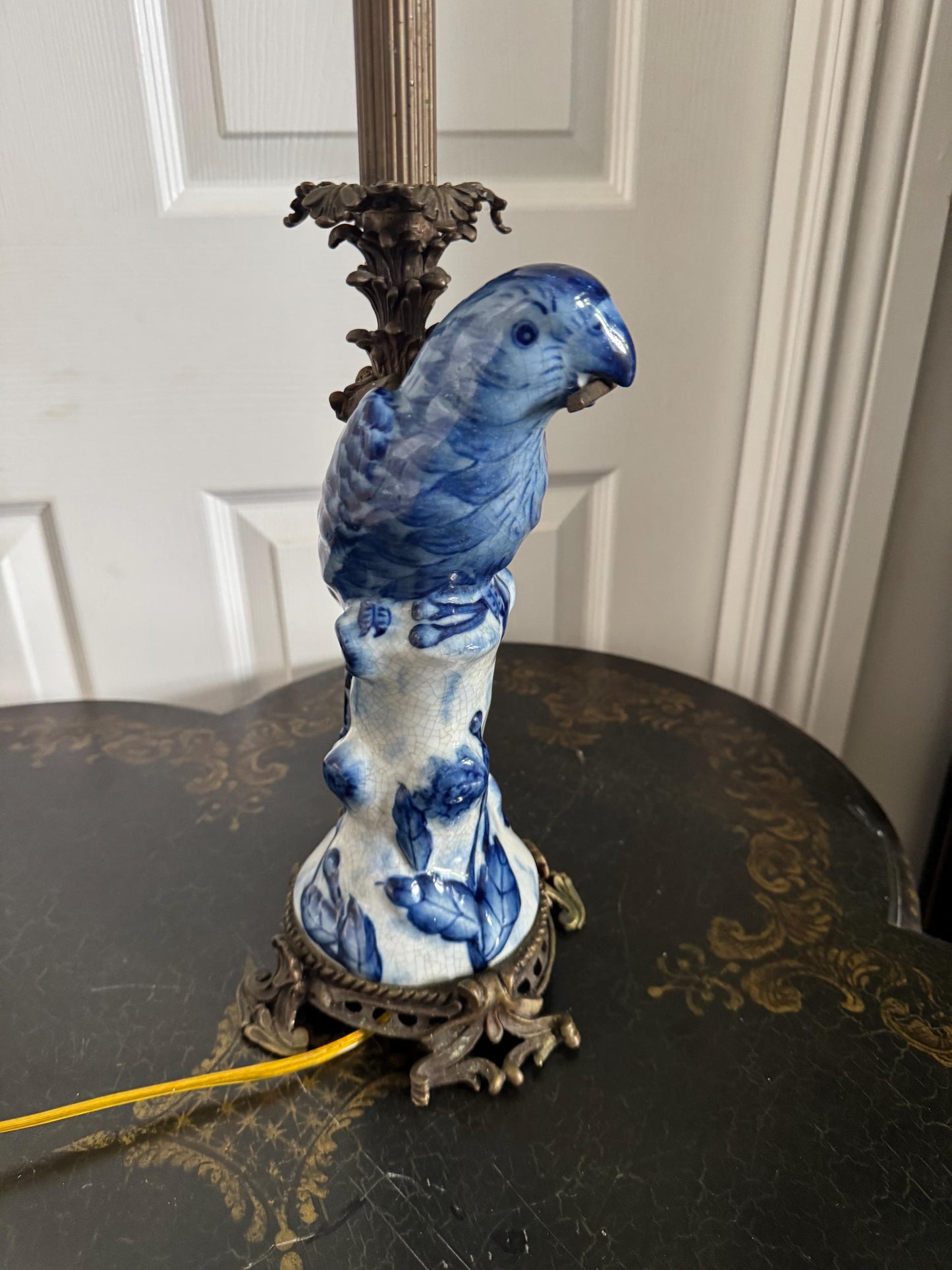 Antique Bird Lamp Porcelain and Bronze Blue Porcelain lamp