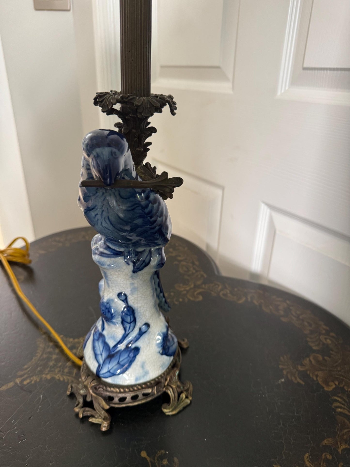 Antique Bird Lamp Porcelain and Bronze Blue Porcelain lamp
