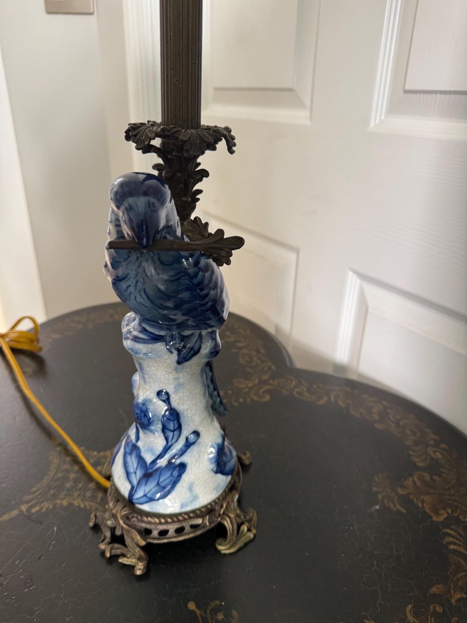 Antique Bird Lamp Porcelain and Bronze Blue Porcelain lamp