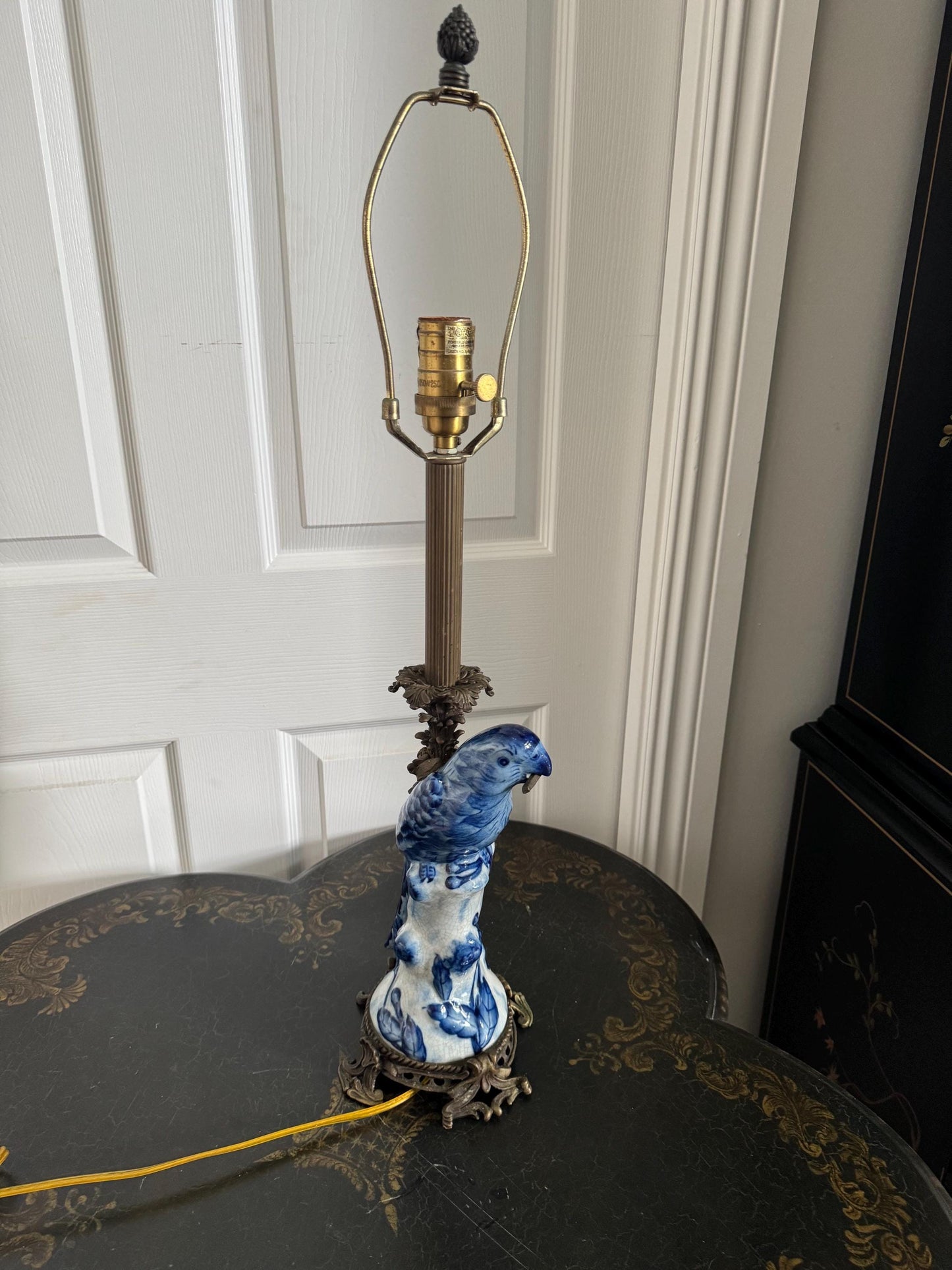 Antique Bird Lamp Porcelain and Bronze Blue Porcelain lamp