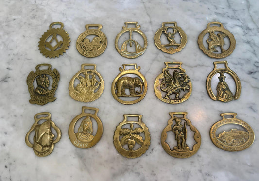 Horse Brass vintage Mutiple horse antique brass British medallions