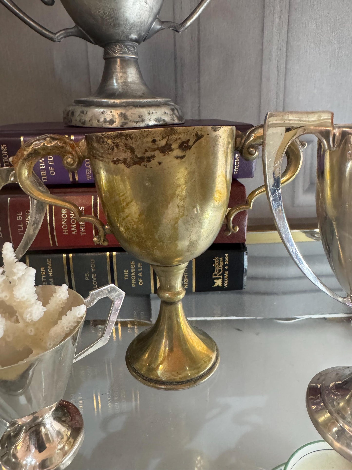 lot of vintage silver plate and pewter trophy cups from England styling pieces