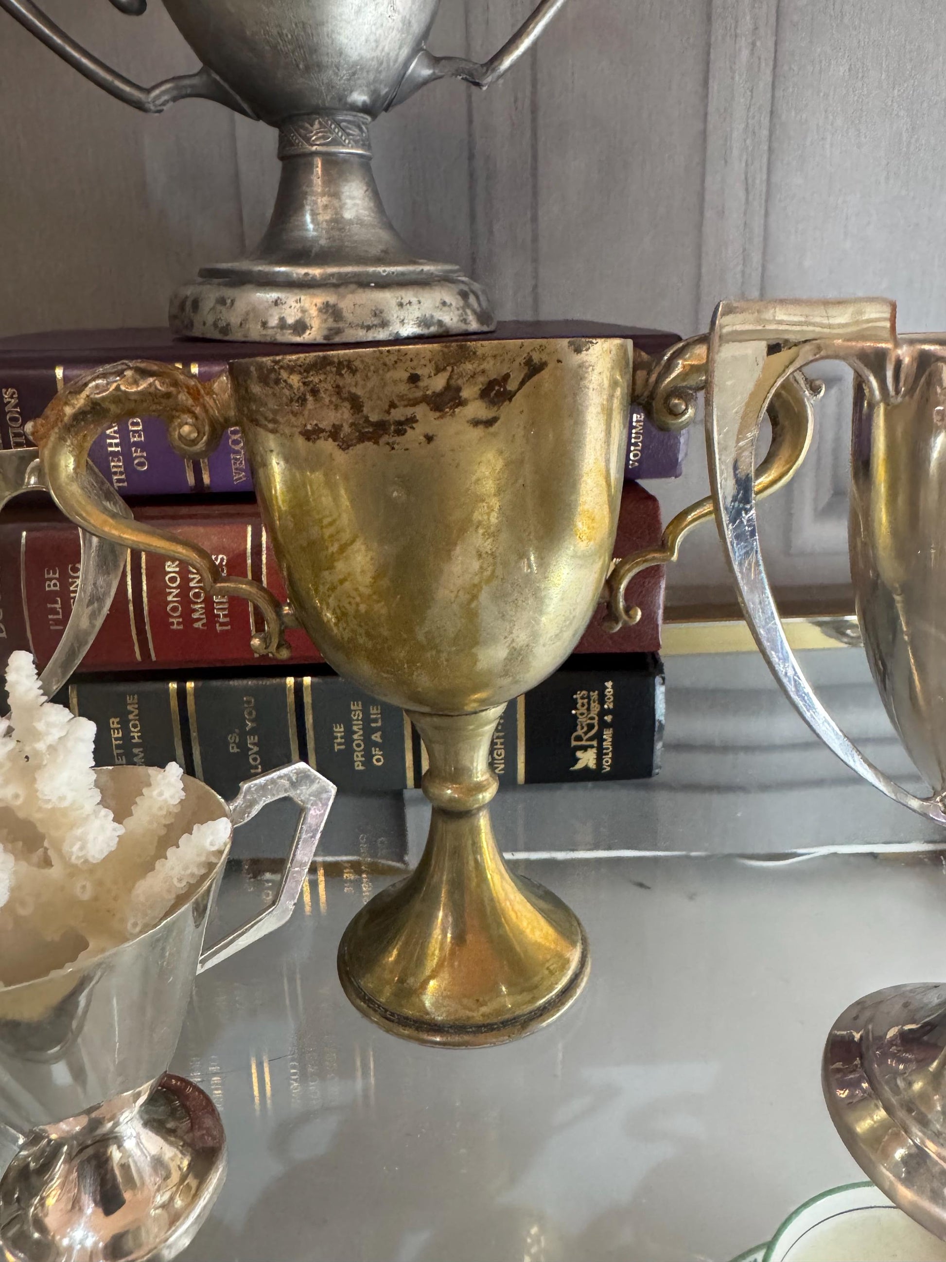 lot of vintage silver plate and pewter trophy cups from England styling pieces