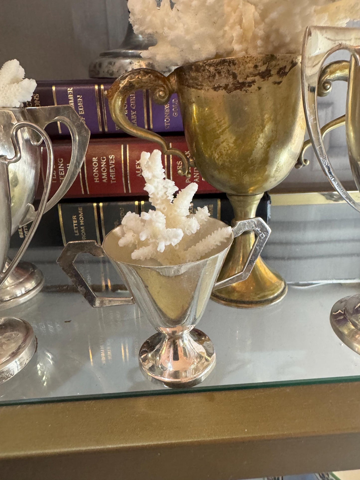 lot of vintage silver plate and pewter trophy cups from England styling pieces