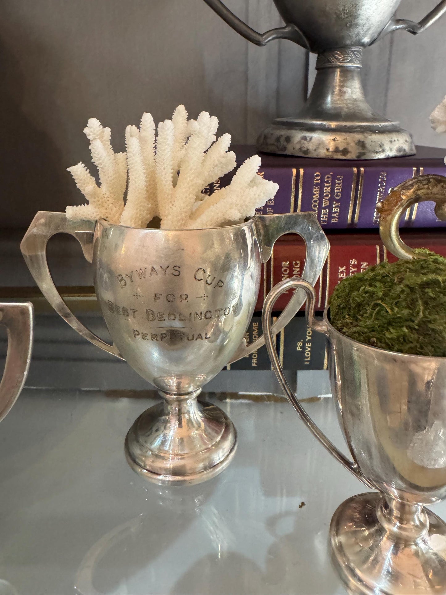 lot of vintage silver plate and pewter trophy cups from England styling pieces