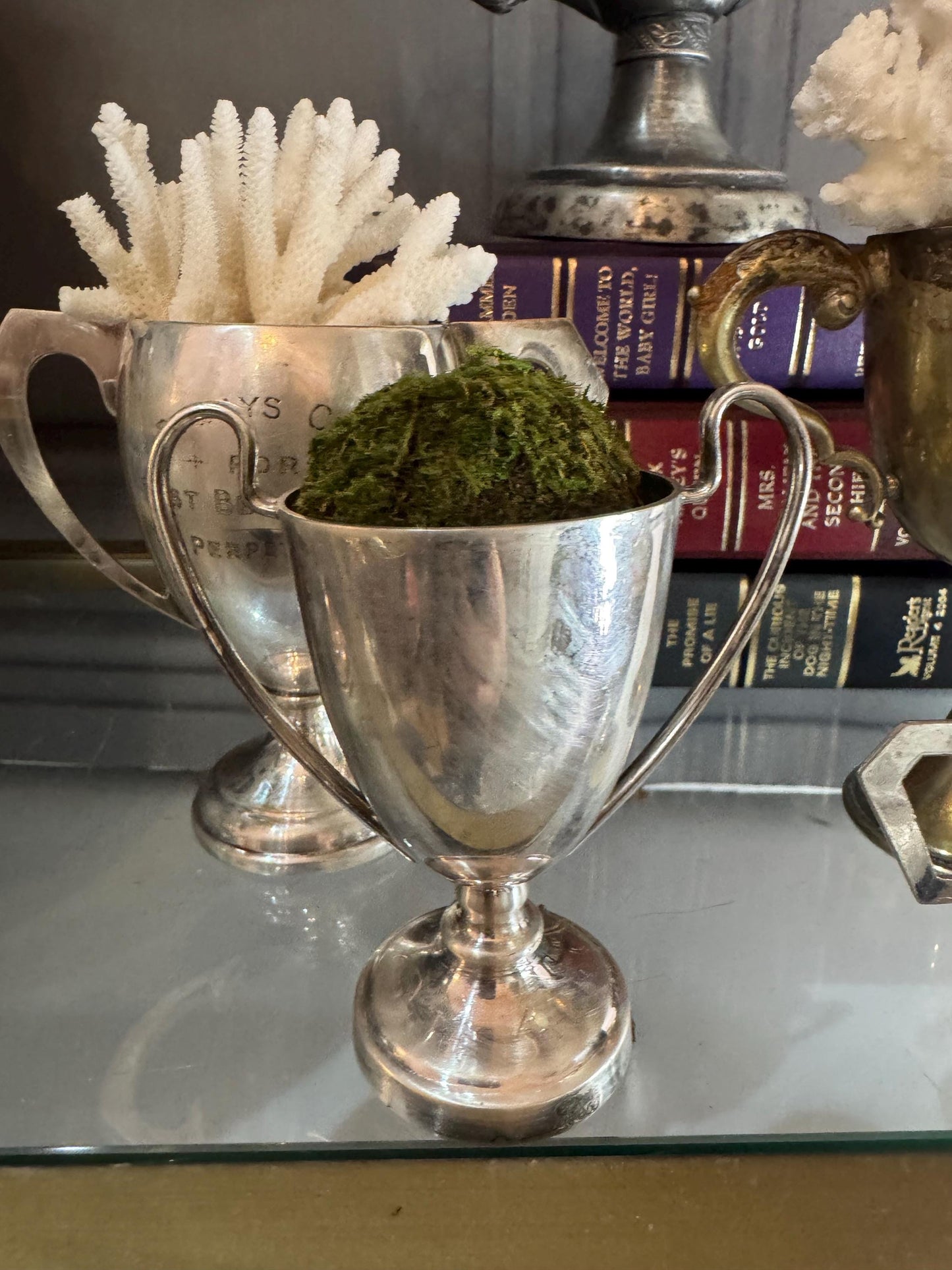 lot of vintage silver plate and pewter trophy cups from England styling pieces