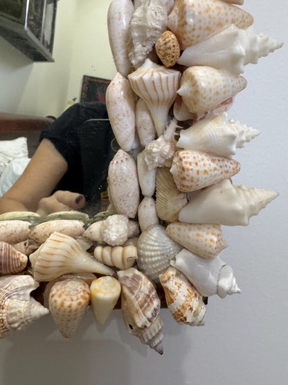 Shell Mirror Vintage Shell wood mirror Beautiful palm beach decor