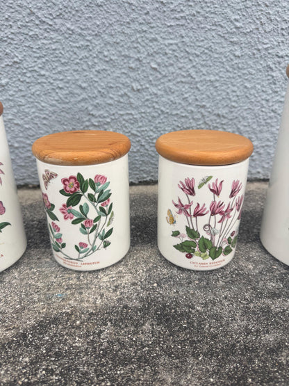 Portmeirion Floral Canister set 5 pcs set porcelain wood lids vintage floral canister set