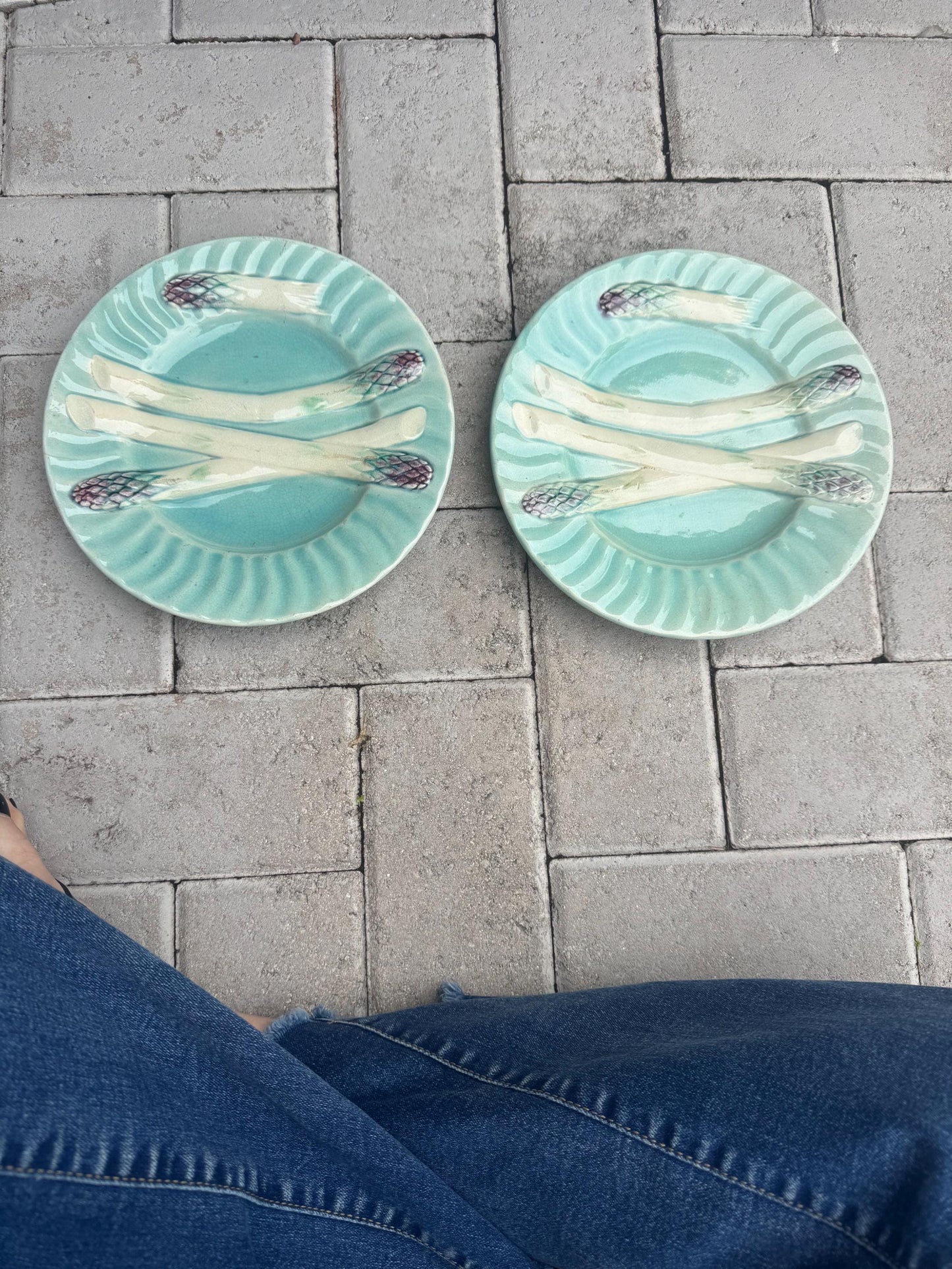majolica French asparagus plates perfect for a plate wall 8 inches