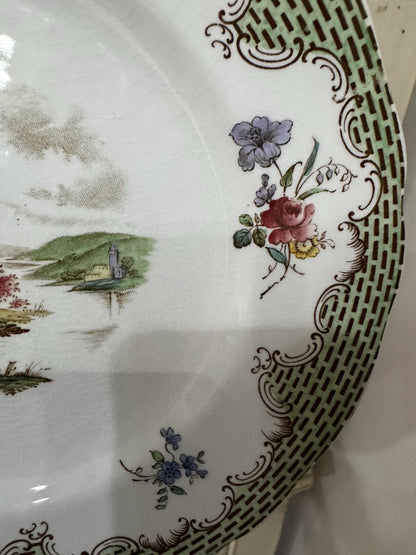 Copeland Spode Antique Plate c 1835 green lattice border Hand Painted Regency Landscape Antique Spode