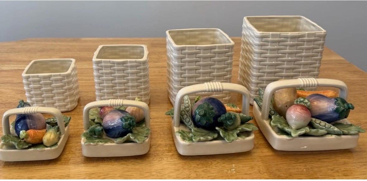 Vintage Kitchen Canister Set Basket Vegetable set of four Fitz and Floyd Canisters