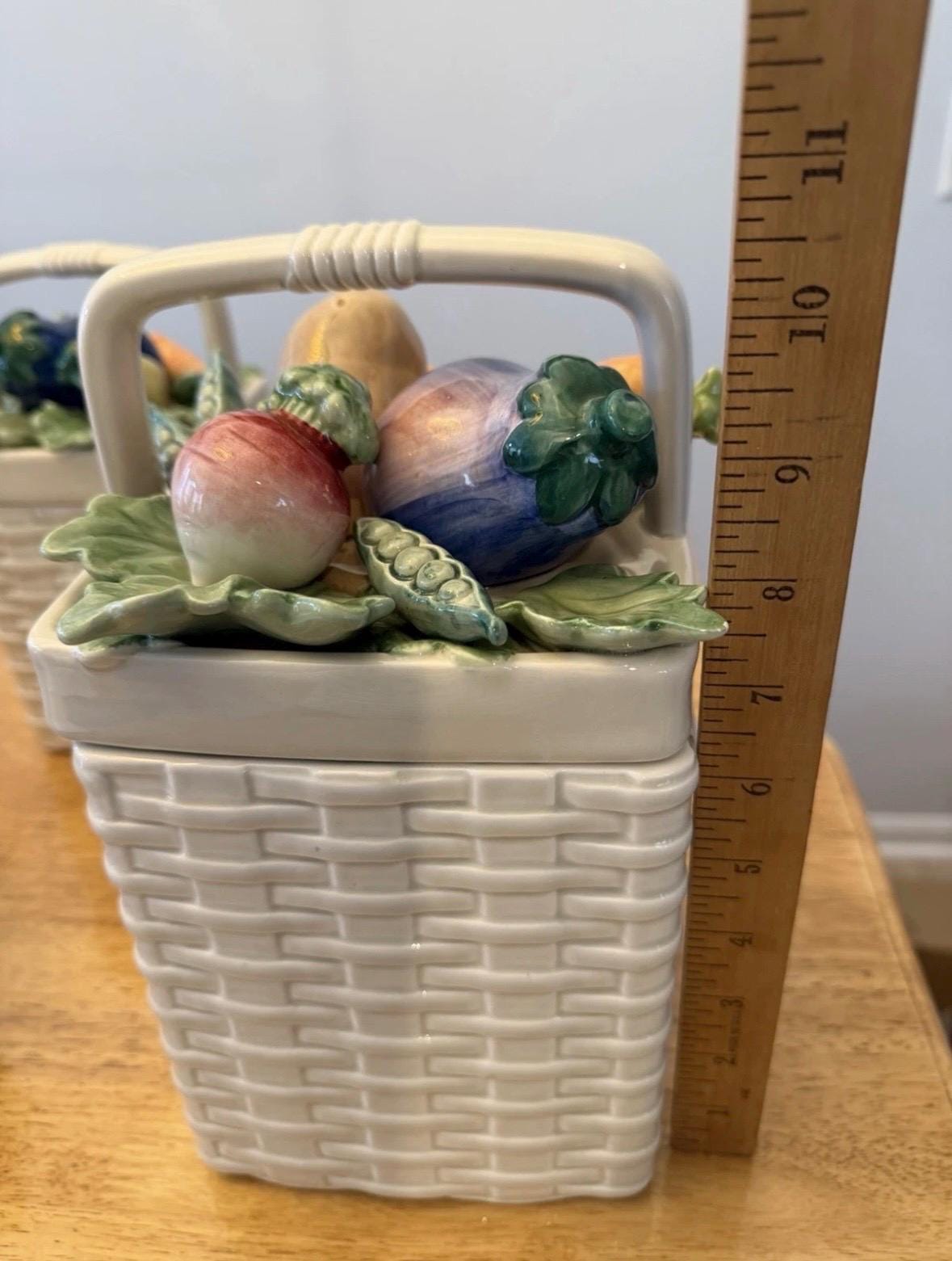 Vintage Kitchen Canister Set Basket Vegetable set of four Fitz and Floyd Canisters