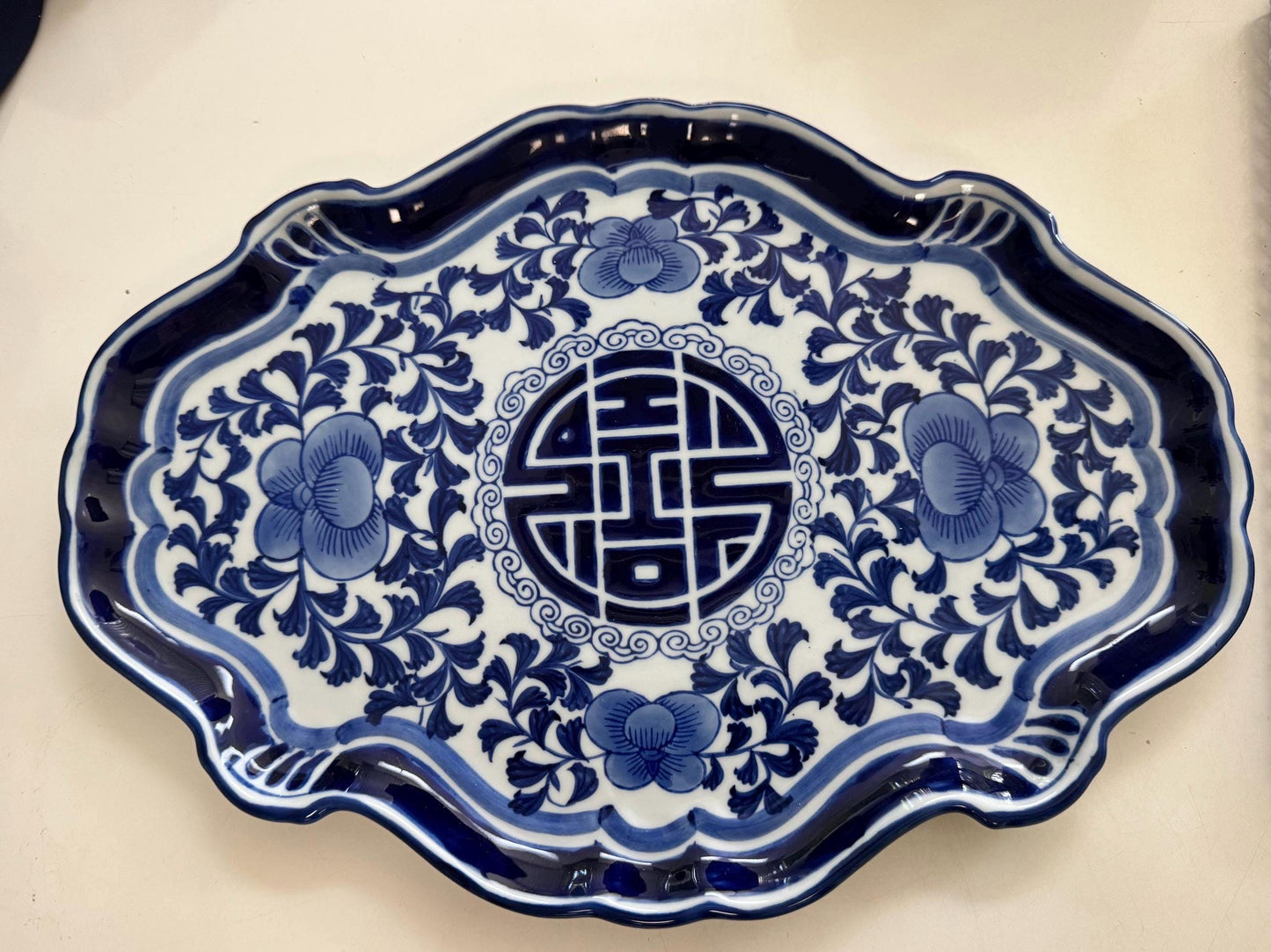 blue white Bombay company platter double happiness