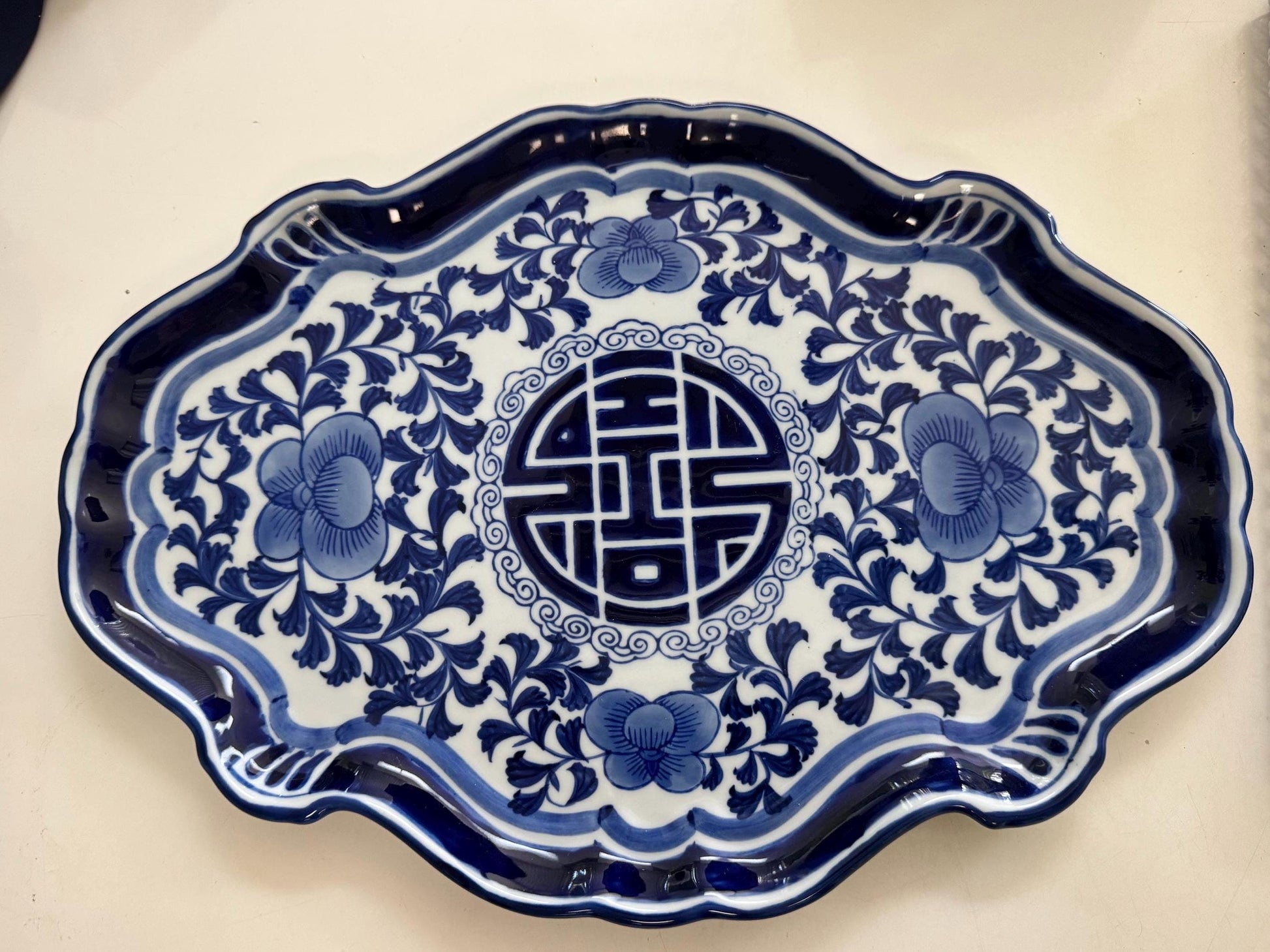 blue white Bombay company platter double happiness