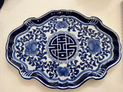 blue white Bombay company platter double happiness