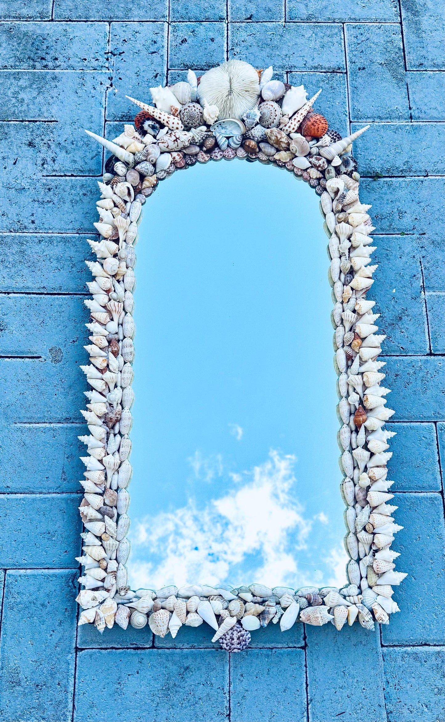 Shell Mirror Vintage Shell wood mirror Beautiful palm beach decor