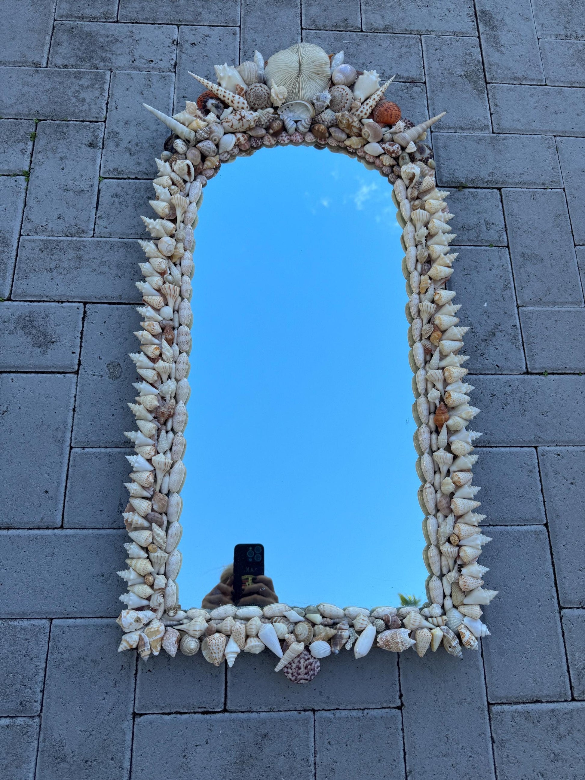 Shell Mirror Vintage Shell wood mirror Beautiful palm beach decor