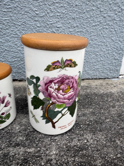 Portmeirion Floral Canister set 5 pcs set porcelain wood lids vintage floral canister set