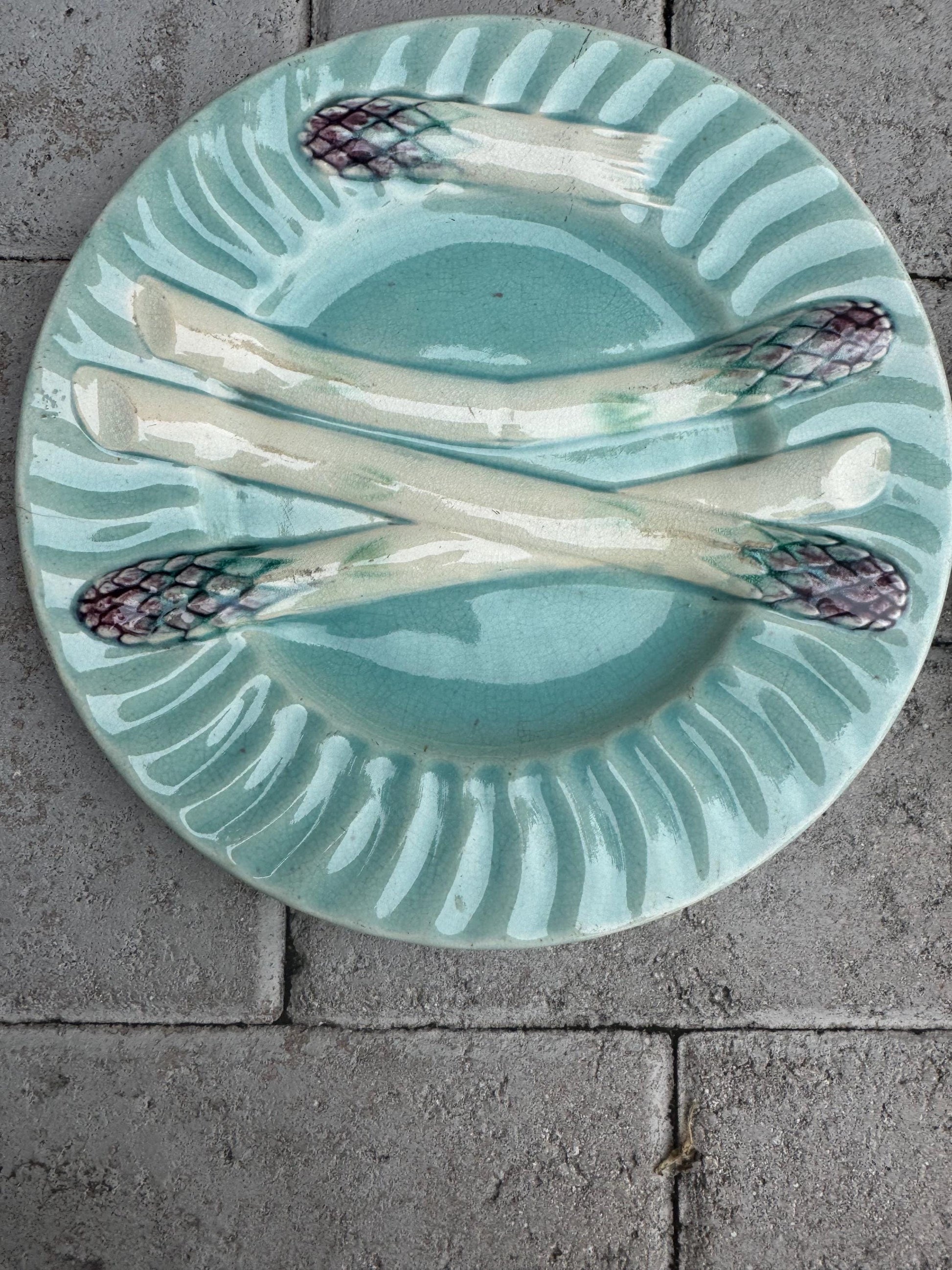 majolica French asparagus plates perfect for a plate wall 8 inches