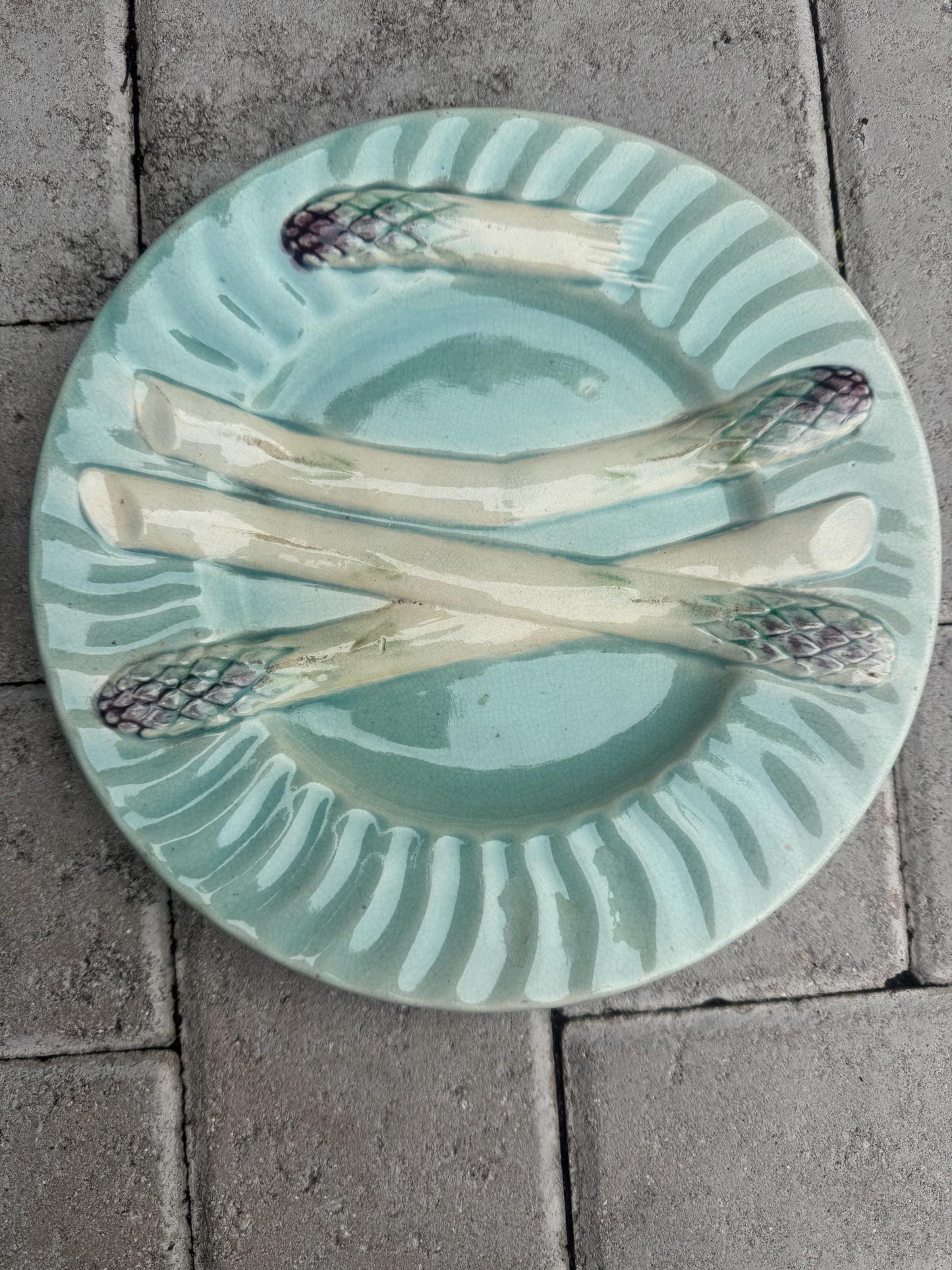 majolica French asparagus plates perfect for a plate wall 8 inches