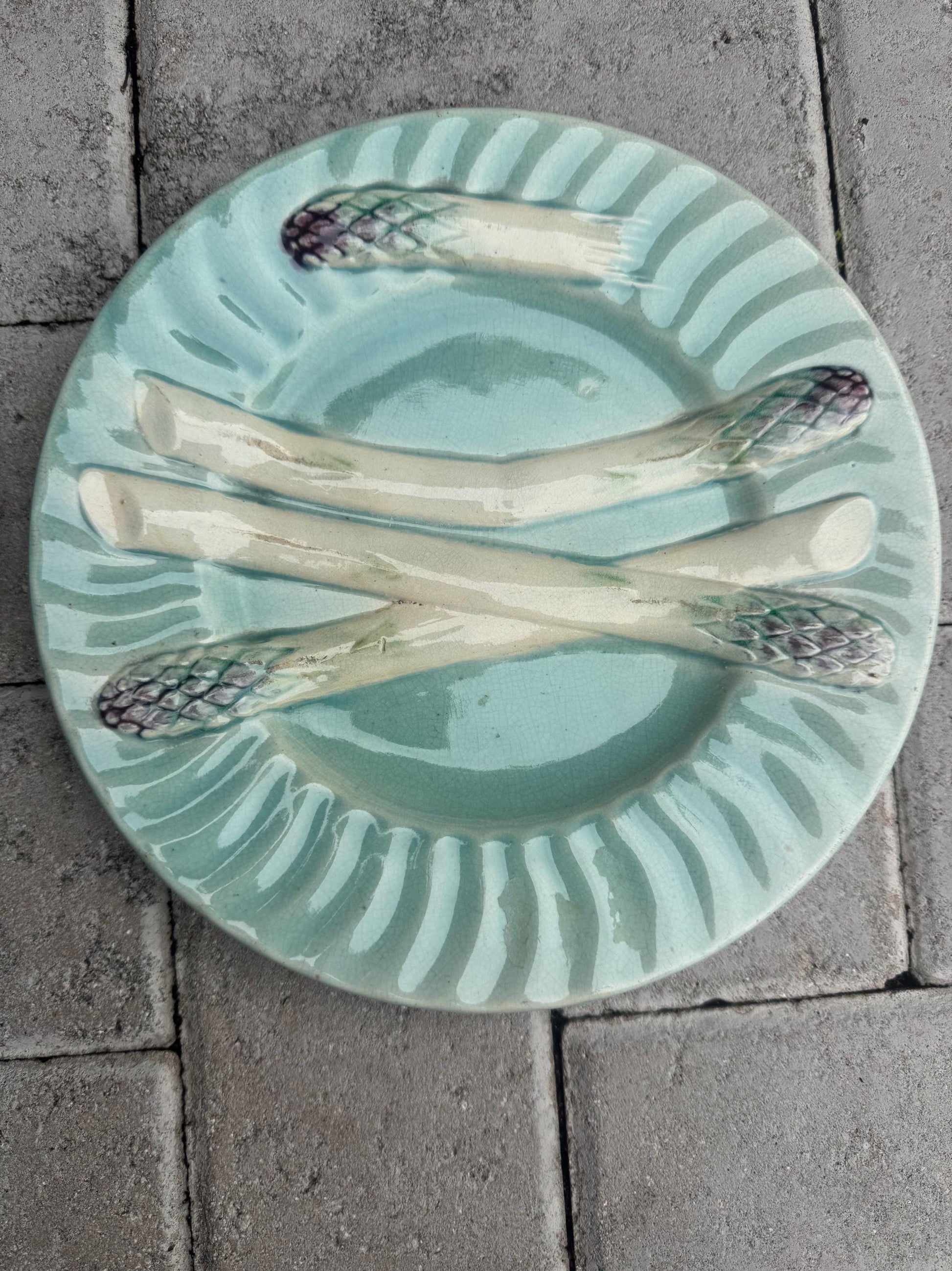 majolica French asparagus plates perfect for a plate wall 8 inches